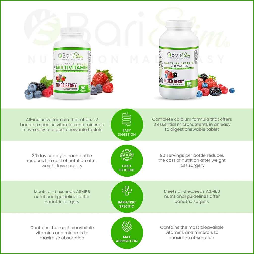 BariSlim Bariatric Calcium Citrate & Complete Chewable Bariatric Multivitamin - Bariatric Vitamin and Supplement for Post Bariatric Surgery Including Gastric Bypass and Gastric Sleeve - Maple Wellness Supplements