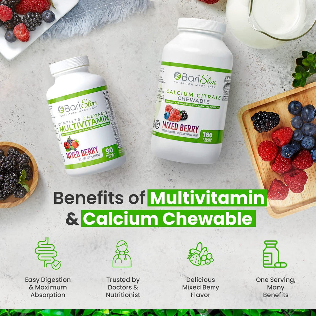BariSlim Bariatric Calcium Citrate & Complete Chewable Bariatric Multivitamin - Bariatric Vitamin and Supplement for Post Bariatric Surgery Including Gastric Bypass and Gastric Sleeve - Maple Wellness Supplements