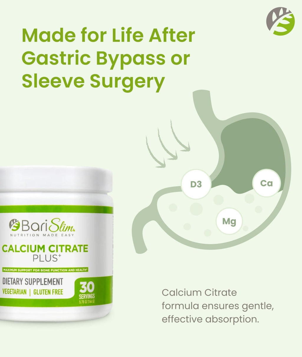 BariSlim Bariatric Calcium Citrate Plus Powder - Formulated for Patients After Weight Loss Surgery - Maximum Support for Bone Function and Health - Easy Digestion and Absorption | 600 mg (30 Servings) - Maple Wellness Supplements