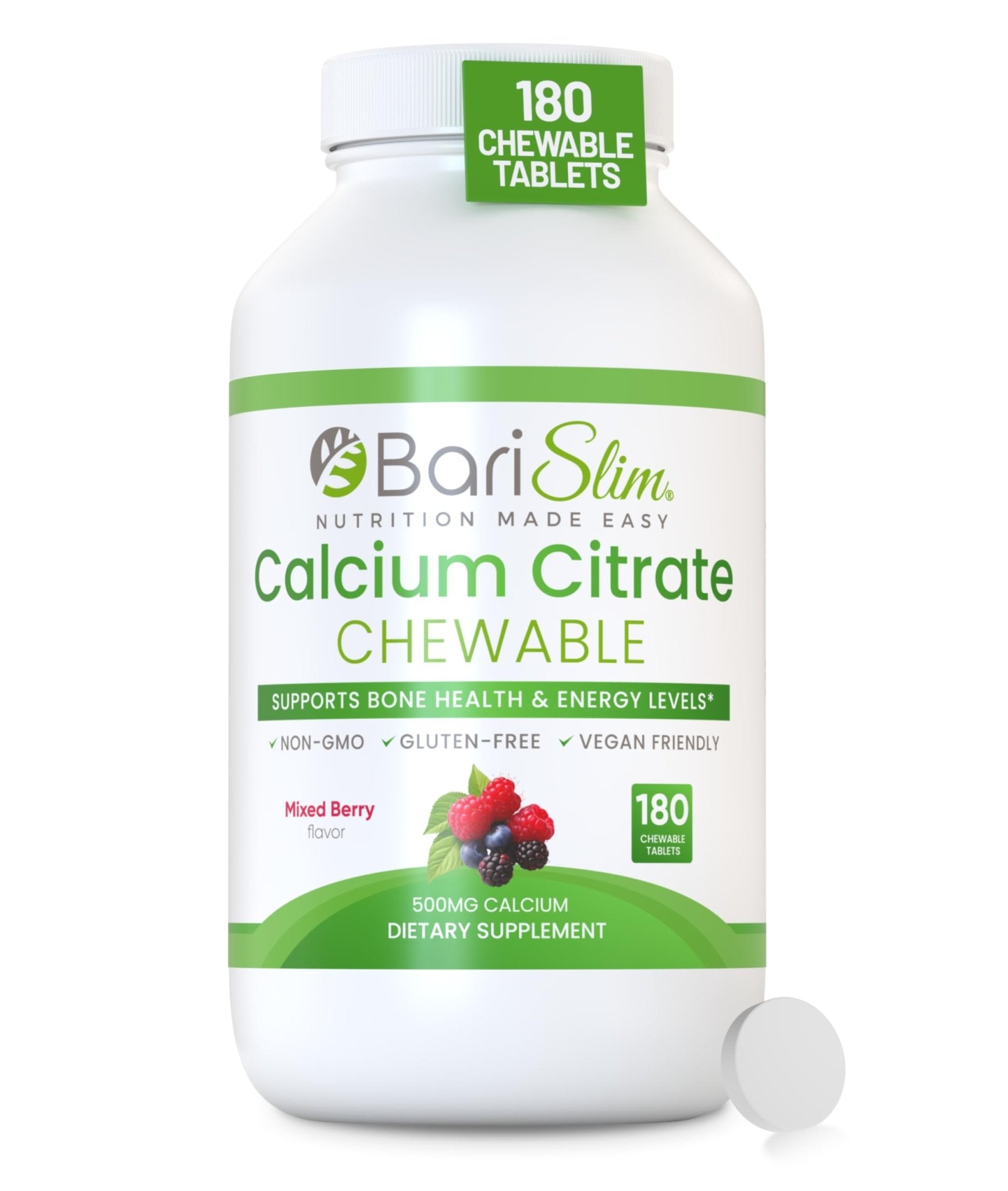 BariSlim Bariatric Calcium Citrate with Magnesium & Vitamin D Tabs - 500mg Calcium Citrate - Formulated for Post Weight Loss Surgery - Supports Bone Health | Mixed Berry | 180 Tablets - Maple Wellness Supplements