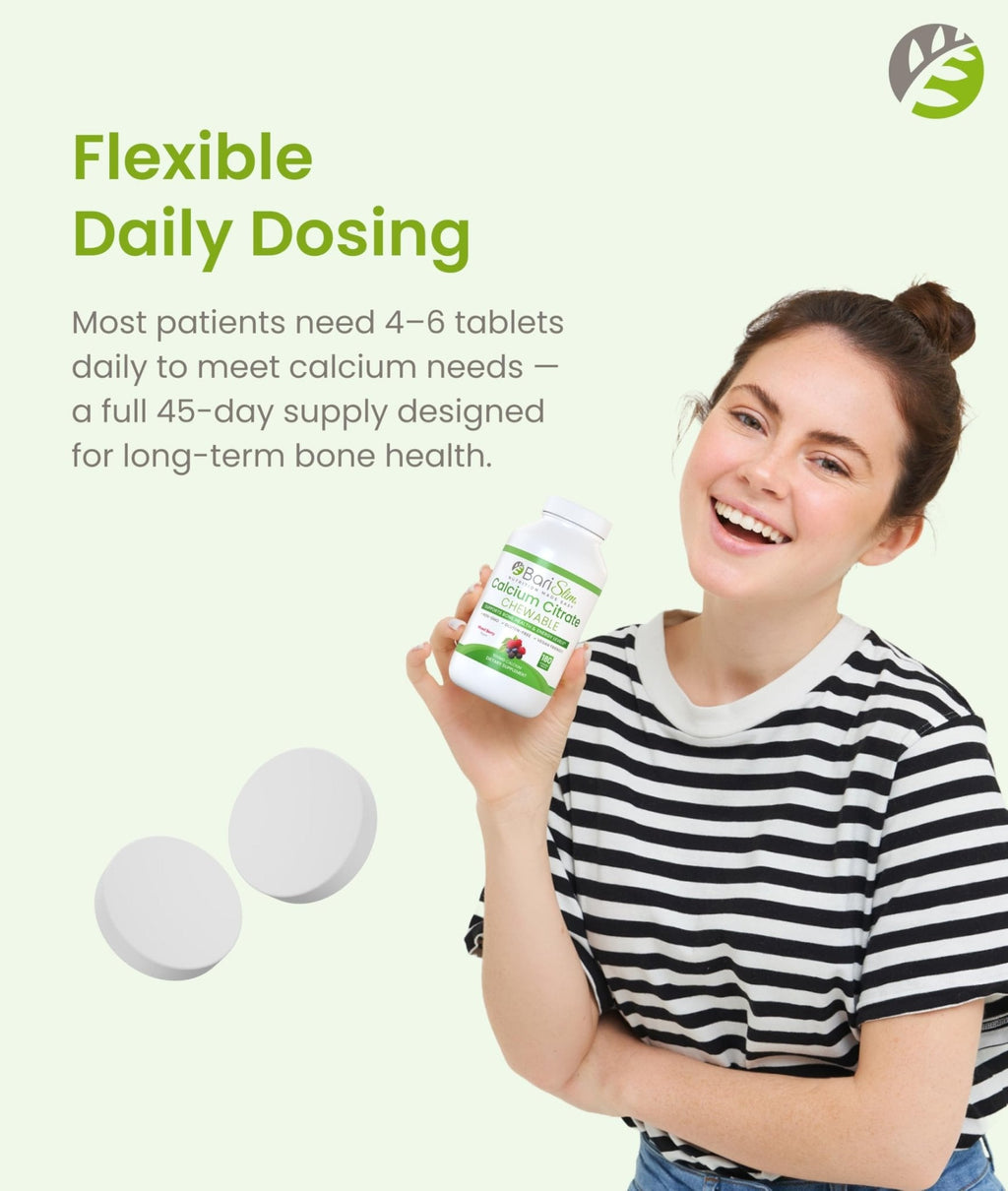 BariSlim Bariatric Calcium Citrate with Magnesium & Vitamin D Tabs - 500mg Calcium Citrate - Formulated for Post Weight Loss Surgery - Supports Bone Health | Mixed Berry | 180 Tablets - Maple Wellness Supplements