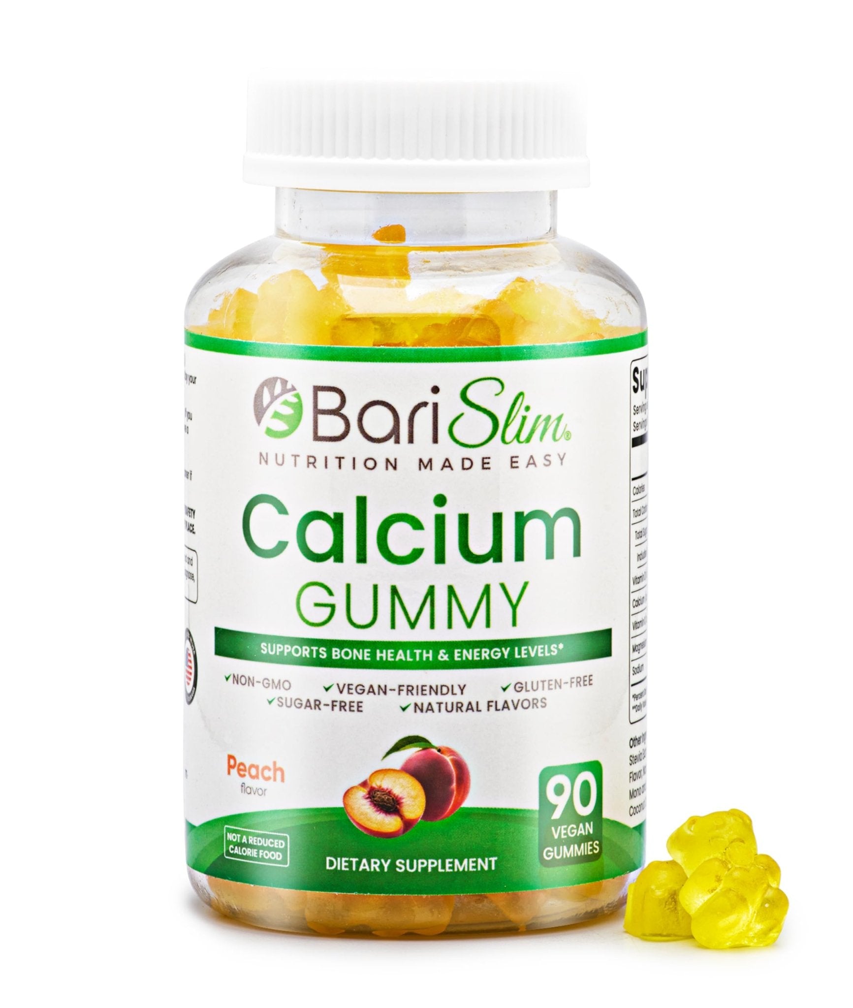 BariSlim Bariatric Calcium Gummies - Specially Formulated Bariatric Vitamins for Patients After Weight Loss Surgery - Supports Energy Levels & Bone Health | Peach (90 Vegan Gummies) - Maple Wellness Supplements