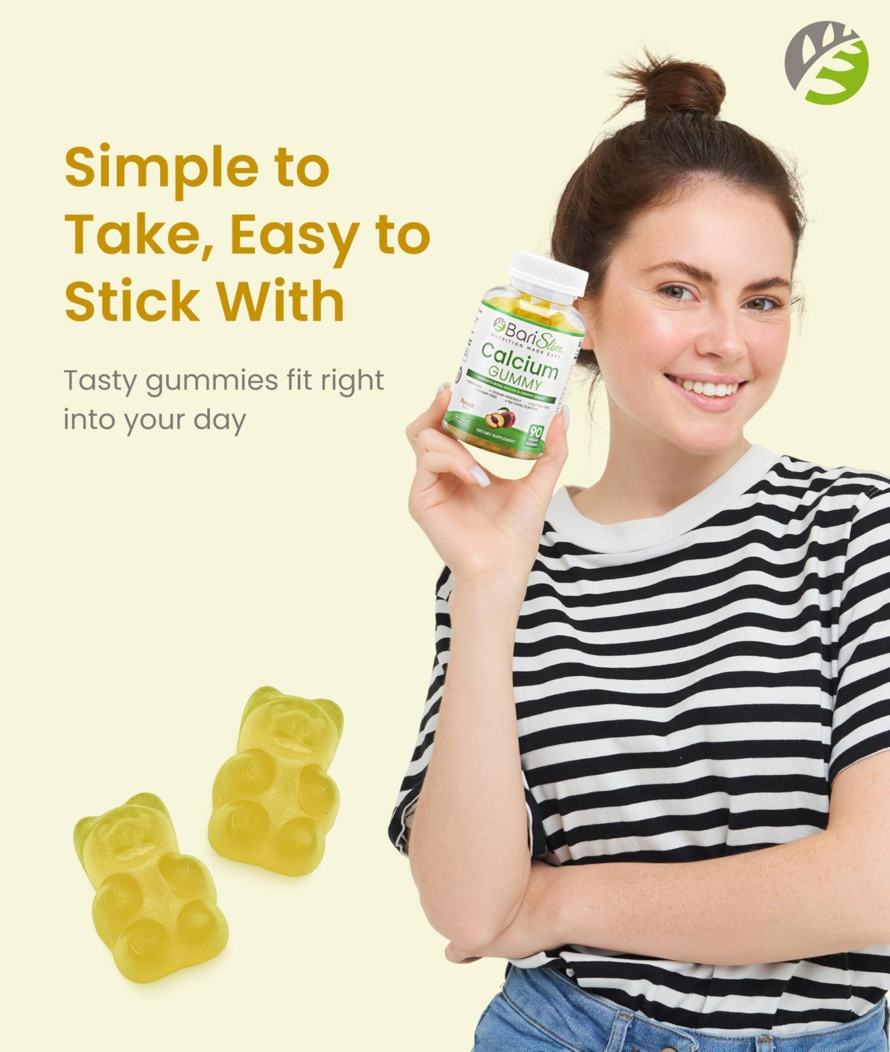 BariSlim Bariatric Calcium Gummies - Specially Formulated Bariatric Vitamins for Patients After Weight Loss Surgery - Supports Energy Levels & Bone Health | Peach (90 Vegan Gummies) - Maple Wellness Supplements