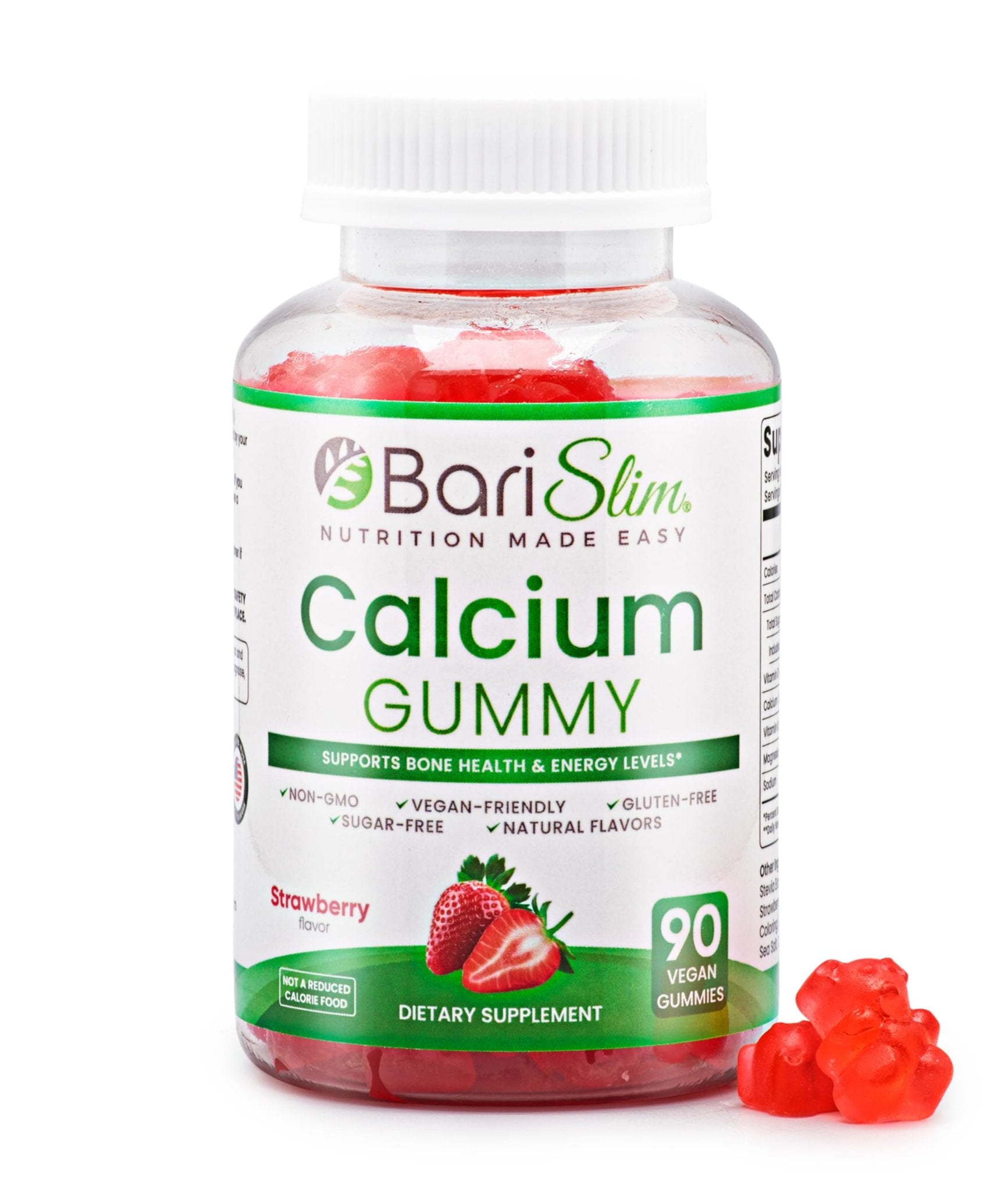BariSlim Bariatric Calcium Gummies - Specially Formulated Bariatric Vitamins for Patients After Weight Loss Surgery - Supports Energy Levels & Bone Health | Strawberry (90 Vegan Gummies) - Maple Wellness Supplements