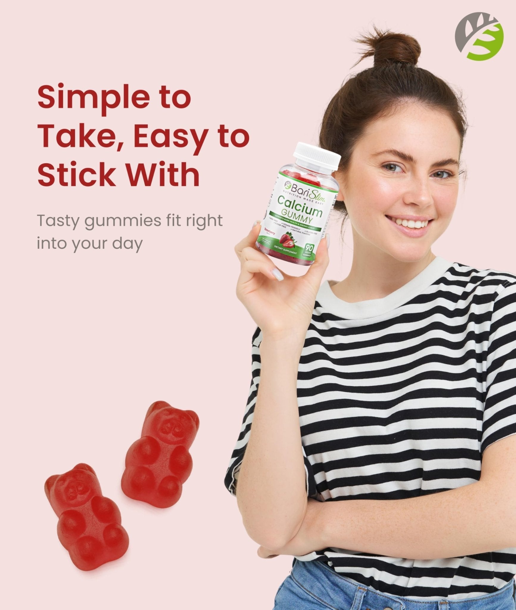 BariSlim Bariatric Calcium Gummies - Specially Formulated Bariatric Vitamins for Patients After Weight Loss Surgery - Supports Energy Levels & Bone Health | Strawberry (90 Vegan Gummies) - Maple Wellness Supplements