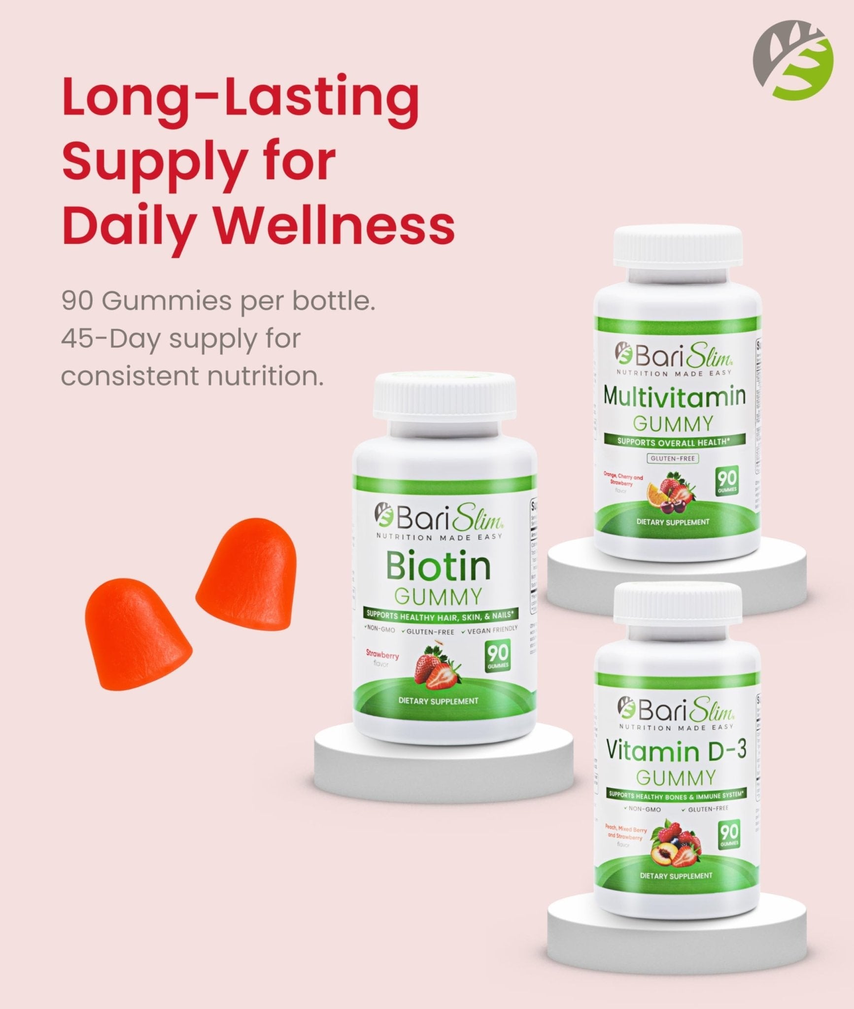 BariSlim Bariatric Multivitamin Gummies - Specially Formulated Gummy Vitamin for Patients After Weight Loss Surgery - Easy to Digest & Great Tasting Fruit Flavors | Pack of 3 | 90 Fruit Chews - Maple Wellness Supplements