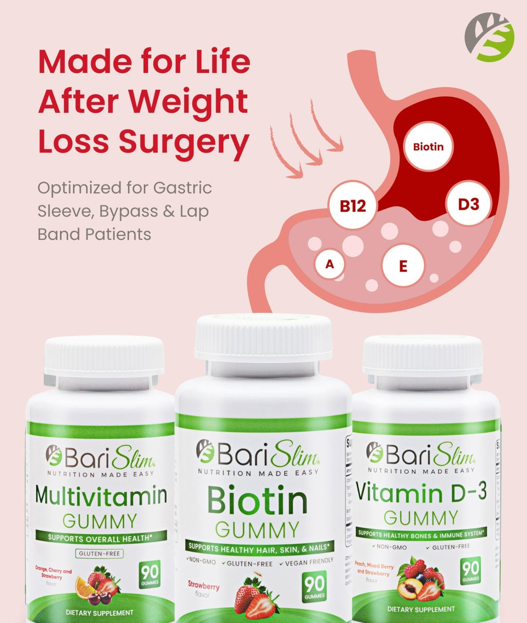 BariSlim Bariatric Multivitamin Gummies - Specially Formulated Gummy Vitamin for Patients After Weight Loss Surgery - Easy to Digest & Great Tasting Fruit Flavors | Pack of 3 | 90 Fruit Chews - Maple Wellness Supplements