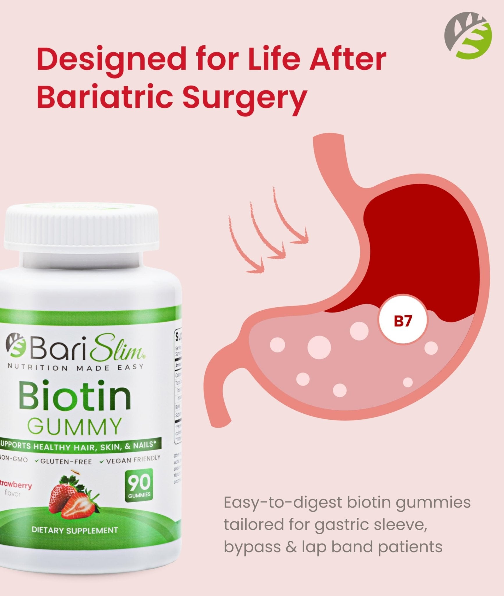 BariSlim Bariatric Vitamin Biotin Gummies - Specially Formulated Gummy Vitamin for Patients After Weight Loss Surgery - Easy to Digest and Great Tasting Fruit Flavors | 90 Fruit Chews - Maple Wellness Supplements
