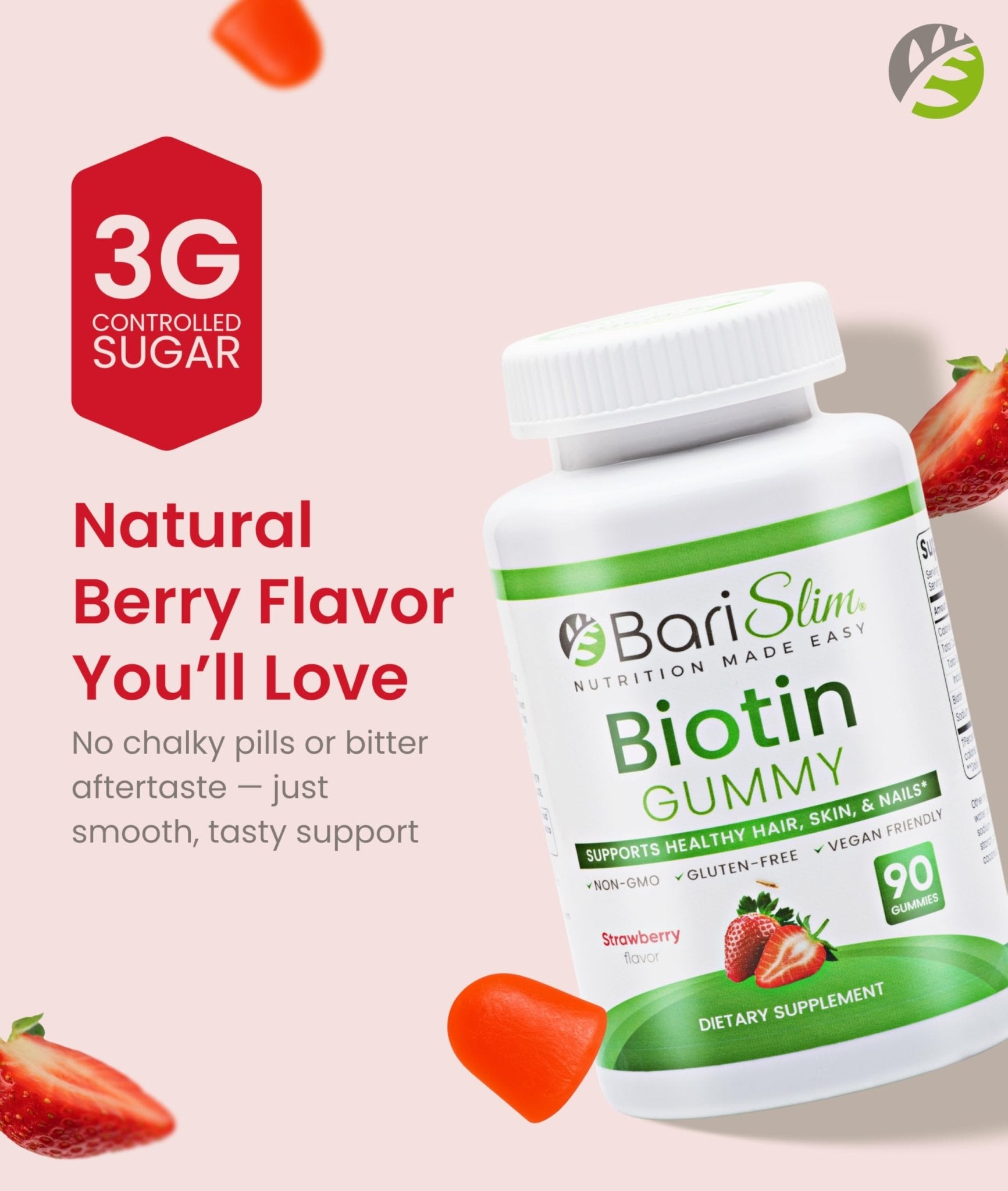 BariSlim Bariatric Vitamin Biotin Gummies - Specially Formulated Gummy Vitamin for Patients After Weight Loss Surgery - Easy to Digest and Great Tasting Fruit Flavors | 90 Fruit Chews - Maple Wellness Supplements