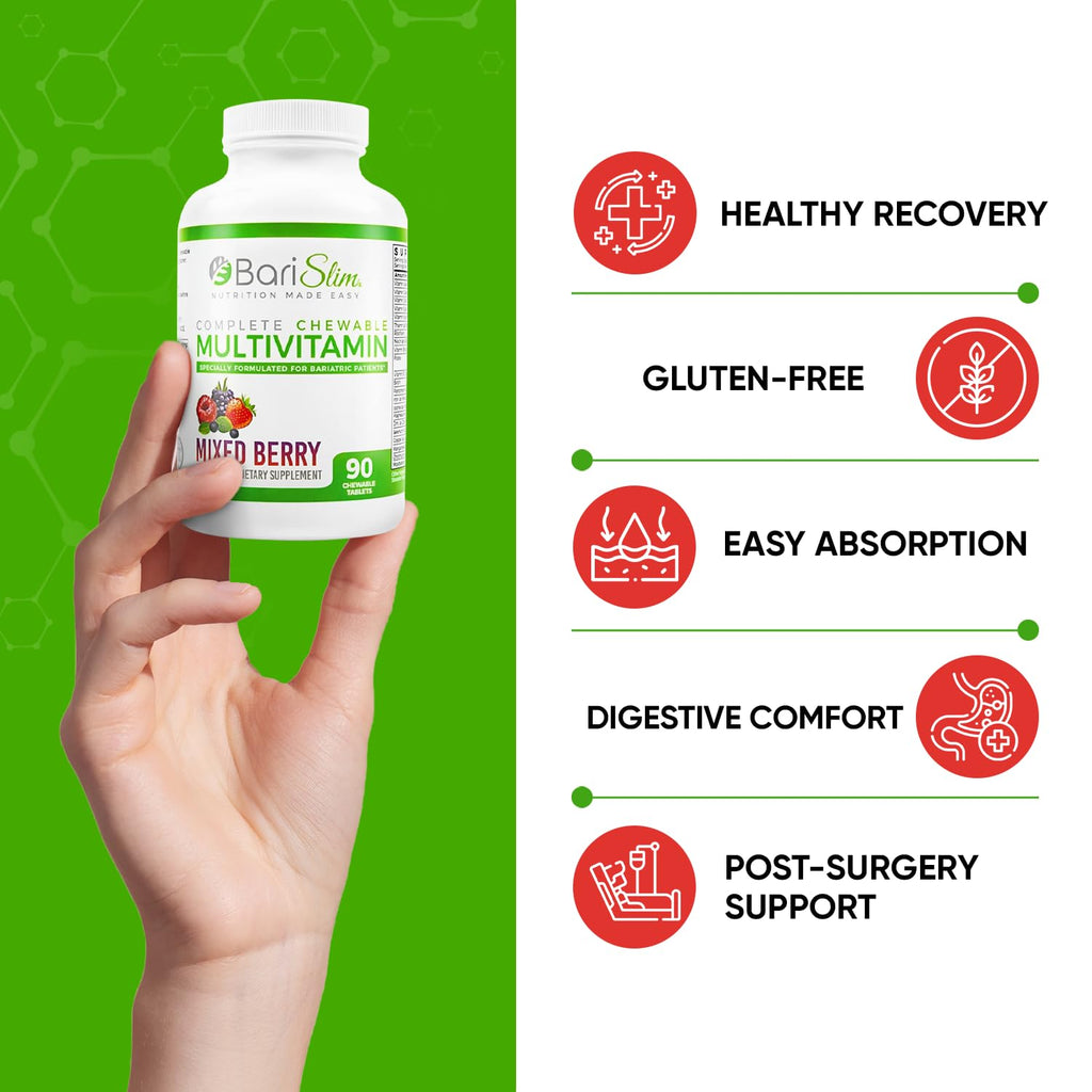 BariSlim Chewable Bariatric Multivitamin Tablets - Specially Formulated Chewable Tablets for Patients After Weight Loss Surgery - Easy to Digest & Great Tasting Fruit Flavors | Pack of 2 - Maple Wellness Supplements