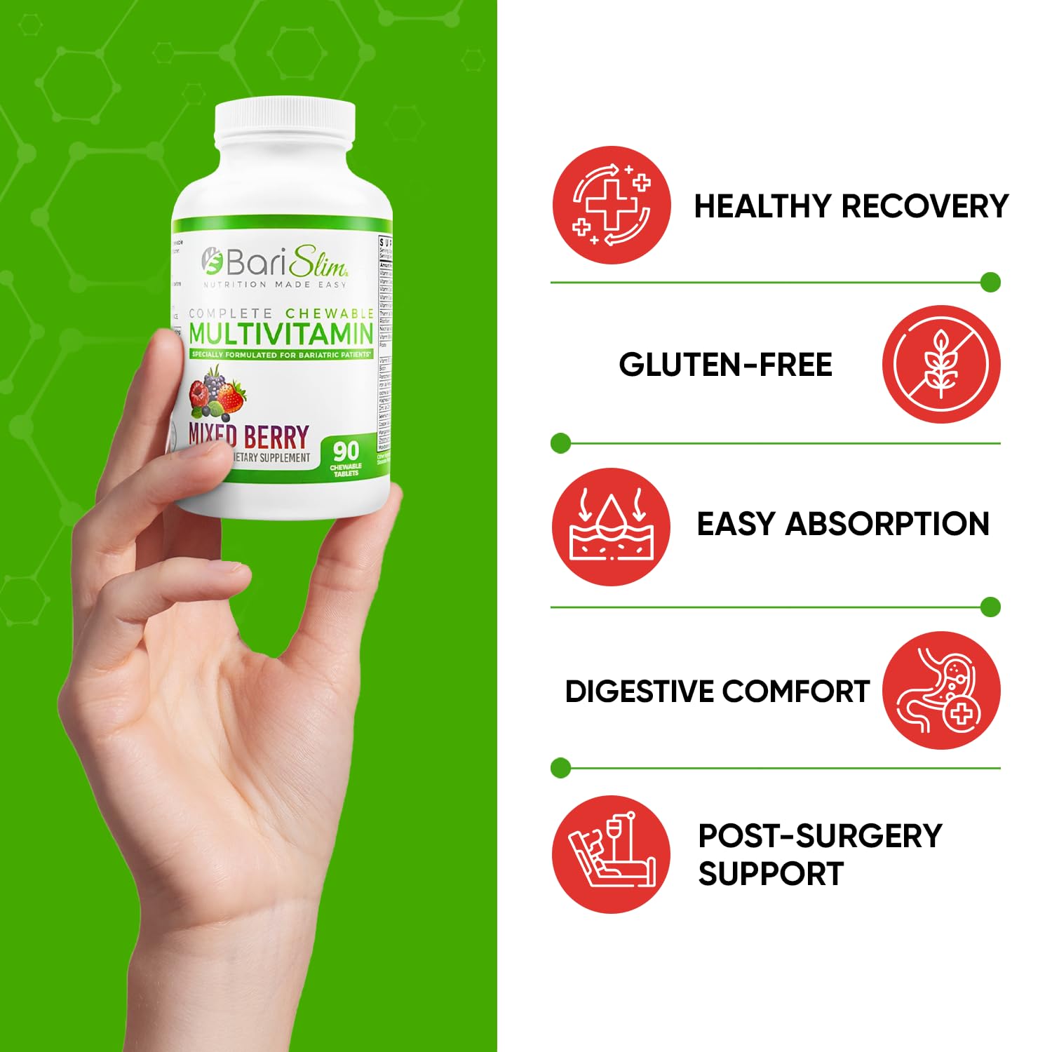 BariSlim Chewable Bariatric Multivitamin Tablets - Specially Formulated Chewable Tablets for Patients After Weight Loss Surgery - Easy to Digest & Great Tasting Fruit Flavors | Pack of 2 - Maple Wellness Supplements