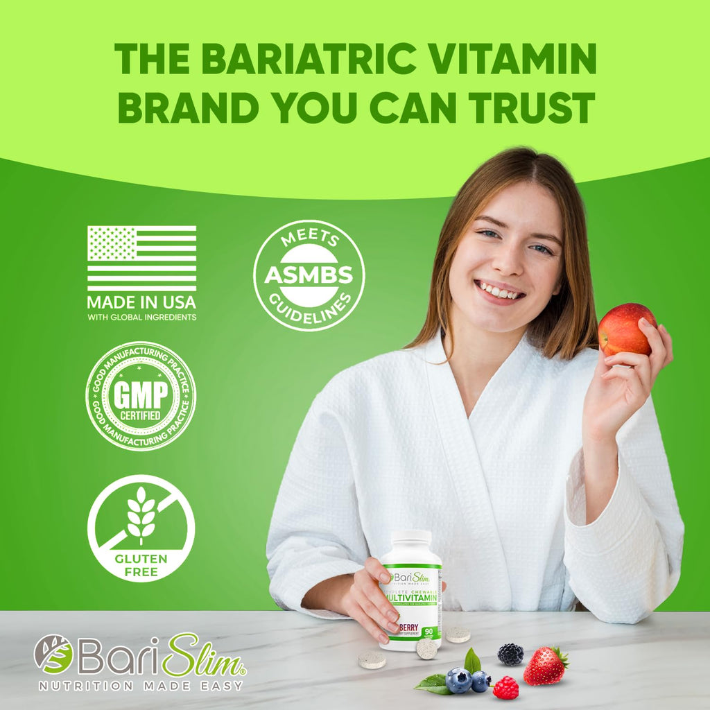 BariSlim Chewable Bariatric Multivitamin Tablets - Specially Formulated Chewable Tablets for Patients After Weight Loss Surgery - Easy to Digest & Great Tasting Fruit Flavors | Pack of 2 - Maple Wellness Supplements