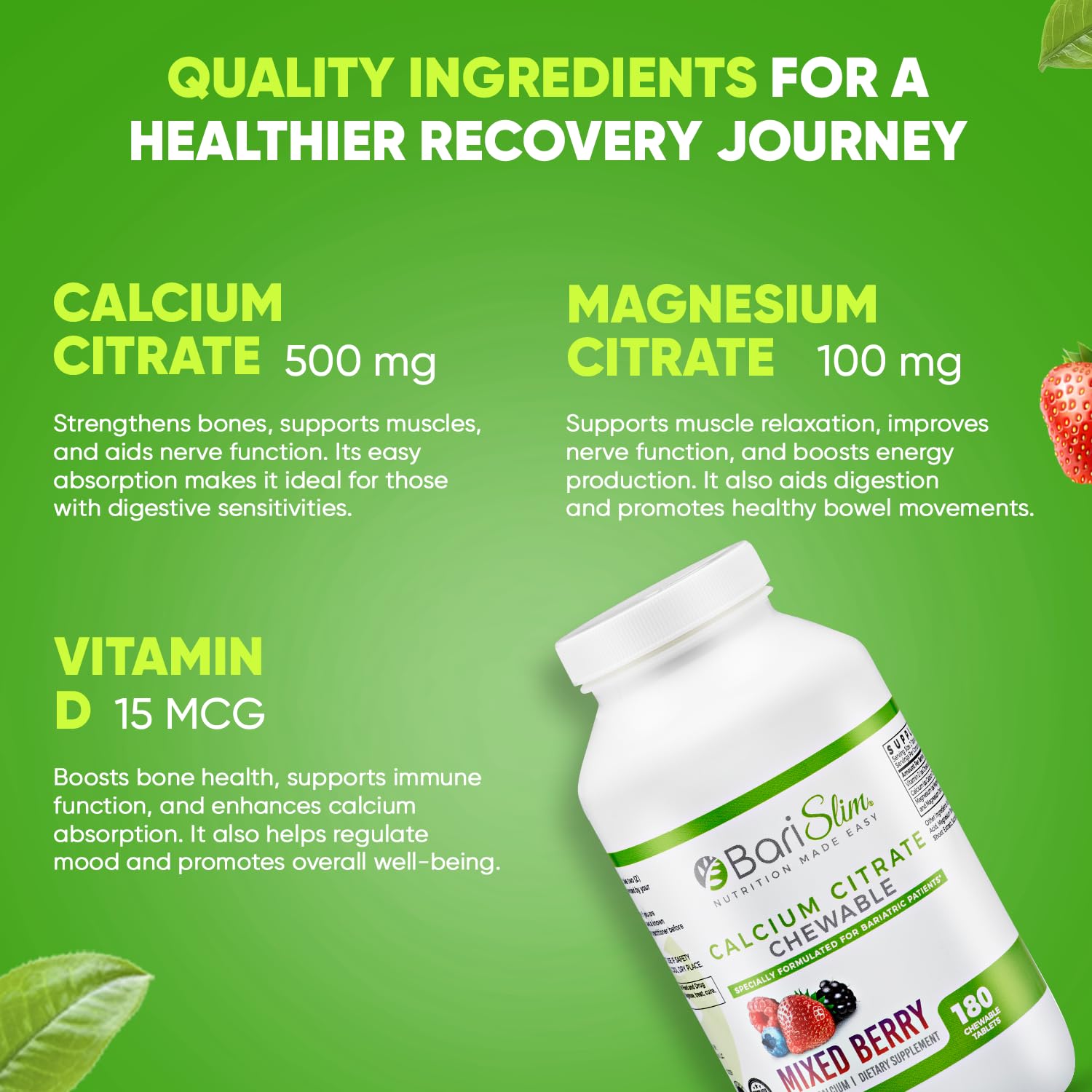 BariSlim Chewable Bariatric Multivitamin Tablets - Specially Formulated Chewable Tablets for Patients After Weight Loss Surgery - Easy to Digest & Great Tasting Fruit Flavors | Pack of 2 - Maple Wellness Supplements