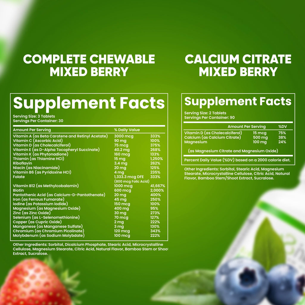 BariSlim Chewable Bariatric Multivitamin Tablets - Specially Formulated Chewable Tablets for Patients After Weight Loss Surgery - Easy to Digest & Great Tasting Fruit Flavors | Pack of 2 - Maple Wellness Supplements