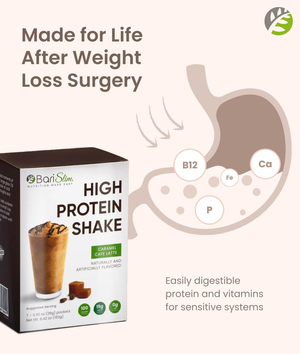 BariSlim High Protein Shake - Delicious & Nutritious Meal Replacement Shake - Low Sugar & Carb - Formulated for Bariatric Patients & Post-Weight Loss Surgery Support | Carmel Caffe Latte (9 oz) - Maple Wellness Supplements