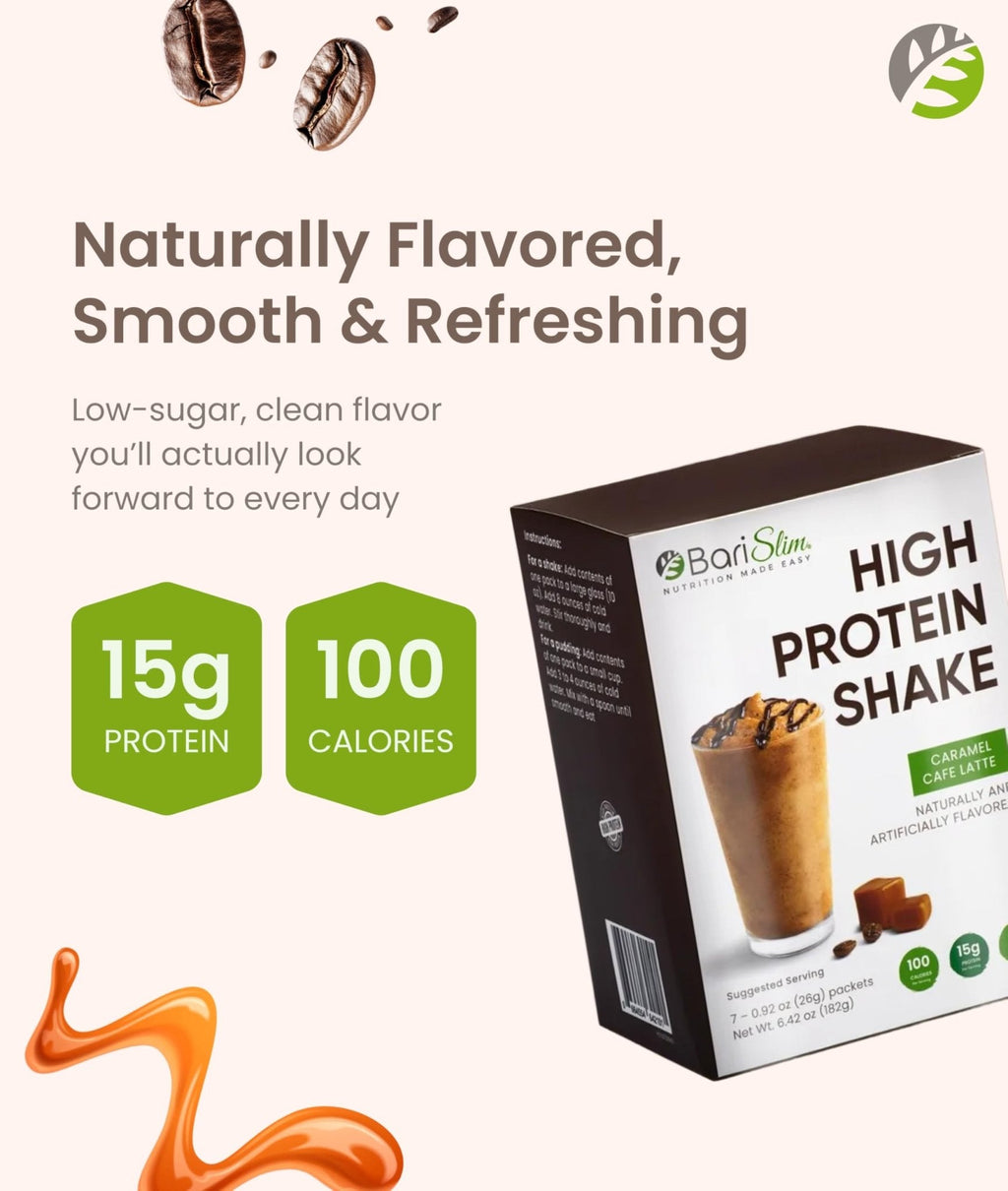 BariSlim High Protein Shake - Delicious & Nutritious Meal Replacement Shake - Low Sugar & Carb - Formulated for Bariatric Patients & Post-Weight Loss Surgery Support | Carmel Caffe Latte (9 oz) - Maple Wellness Supplements