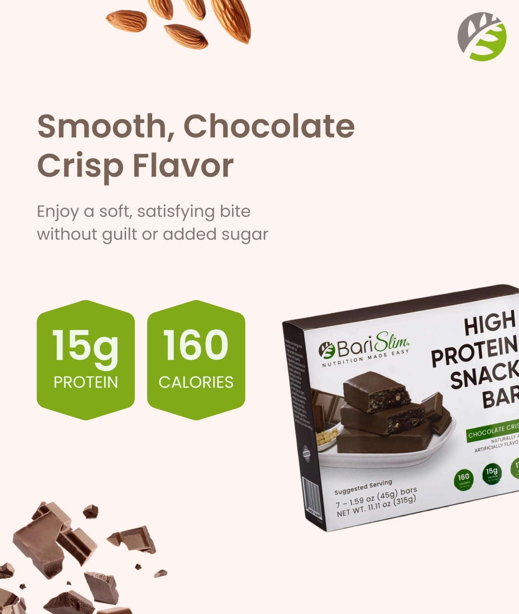 BariSlim High Protein Snack Bar for Bariatric Patients - Nutrient Rich Snack for Post-Surgery Wellness - Ideal for Weight Loss Maintenance & Daily Nutrition | Chocolate Crisp Bar (13 oz) - Maple Wellness Supplements