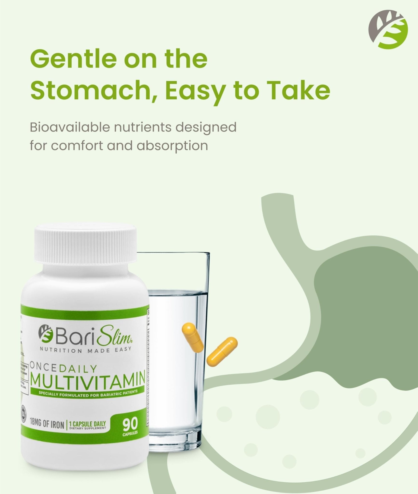 BariSlim Once Daily Bariatric Multivitamin Capsule - 18mg of Iron - Bariatric Vitamin & Supplement for Post Surgery Including Gastric Bypass & Gastric Sleeve | 90 Day Supply - Maple Wellness Supplements