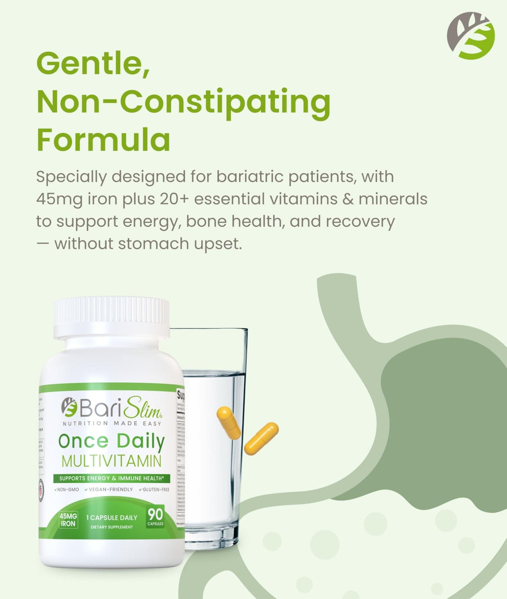 BariSlim Once Daily Bariatric Multivitamin Capsule - 45mg of Iron - Bariatric Vitamin & Supplement for Post Bariatric Surgery Including Gastric Bypass & Gastric Sleeve | 90 Day Supply - Maple Wellness Supplements