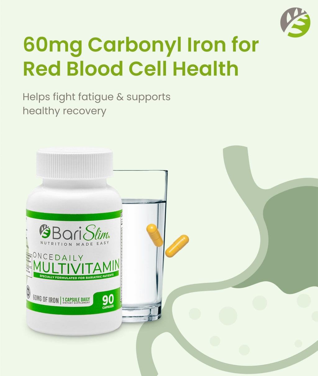 BariSlim Once Daily Bariatric Multivitamin Capsule - 60mg of Iron - Bariatric Vitamin & Supplement for Post WLS Surgery Including Gastric Bypass & Gastric Sleeve | 90 Day Supply - Maple Wellness Supplements
