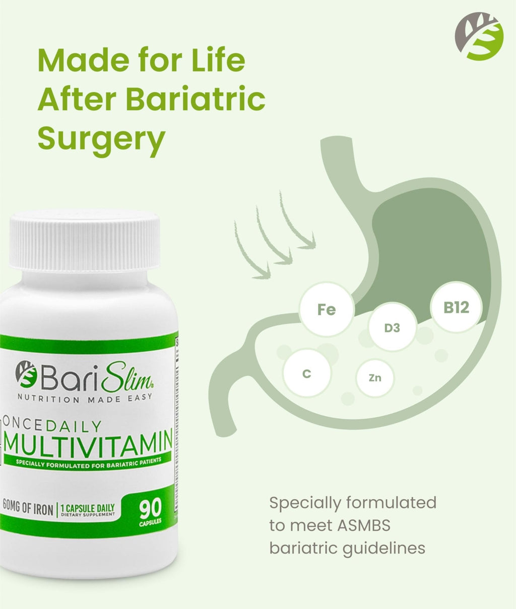 BariSlim Once Daily Bariatric Multivitamin Capsule - 60mg of Iron - Bariatric Vitamin & Supplement for Post WLS Surgery Including Gastric Bypass & Gastric Sleeve | 90 Day Supply - Maple Wellness Supplements