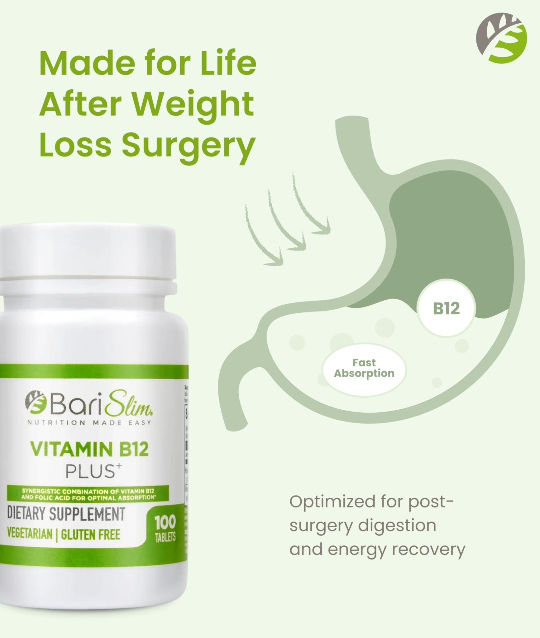 BariSlim Vitamin B12 Plus Tablets - Bariatric Formulated for Post Weight Loss Surgery, Including Gastric Bypass & Gastric Sleeve - Supports Energy Levels & Overall Health | Cherry Flavor - Maple Wellness Supplements