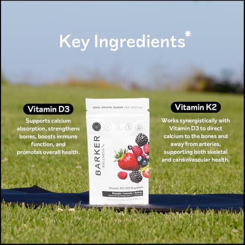 Barker Wellness D3 K2 Vitamin Gummies – Max Potency 6000IU D3 + 200mcg K2 for Strong Bones, Cardiovascular Wellness, Immune Support | Vegan, Sugar-Free, Delicious Mixed Berry | 30 Servings - TrustMedUSA