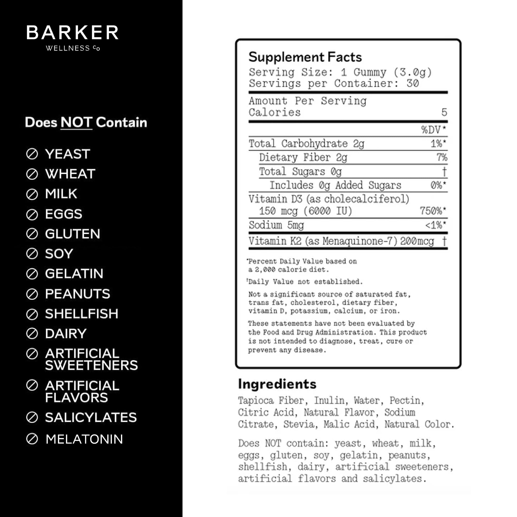 Barker Wellness D3 K2 Vitamin Gummies – Max Potency 6000IU D3 + 200mcg K2 for Strong Bones, Cardiovascular Wellness, Immune Support | Vegan, Sugar-Free, Delicious Mixed Berry | 30 Servings - TrustMedUSA