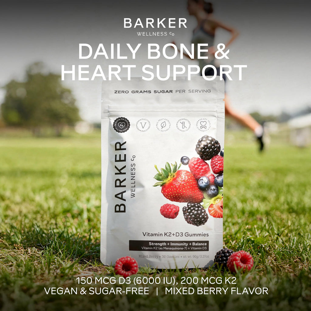 Barker Wellness D3 K2 Vitamin Gummies – Max Potency 6000IU D3 + 200mcg K2 for Strong Bones, Cardiovascular Wellness, Immune Support | Vegan, Sugar-Free, Delicious Mixed Berry | 30 Servings - TrustMedUSA