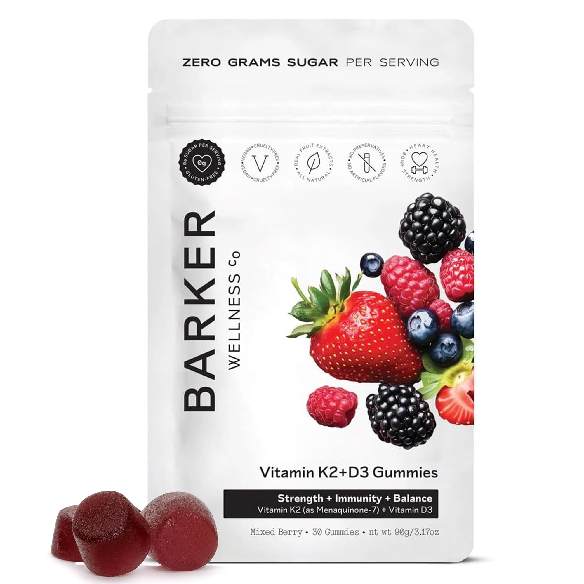 Barker Wellness D3 K2 Vitamin Gummies – Max Potency 6000IU D3 + 200mcg K2 for Strong Bones, Cardiovascular Wellness, Immune Support | Vegan, Sugar-Free, Delicious Mixed Berry | 30 Servings - TrustMedUSA