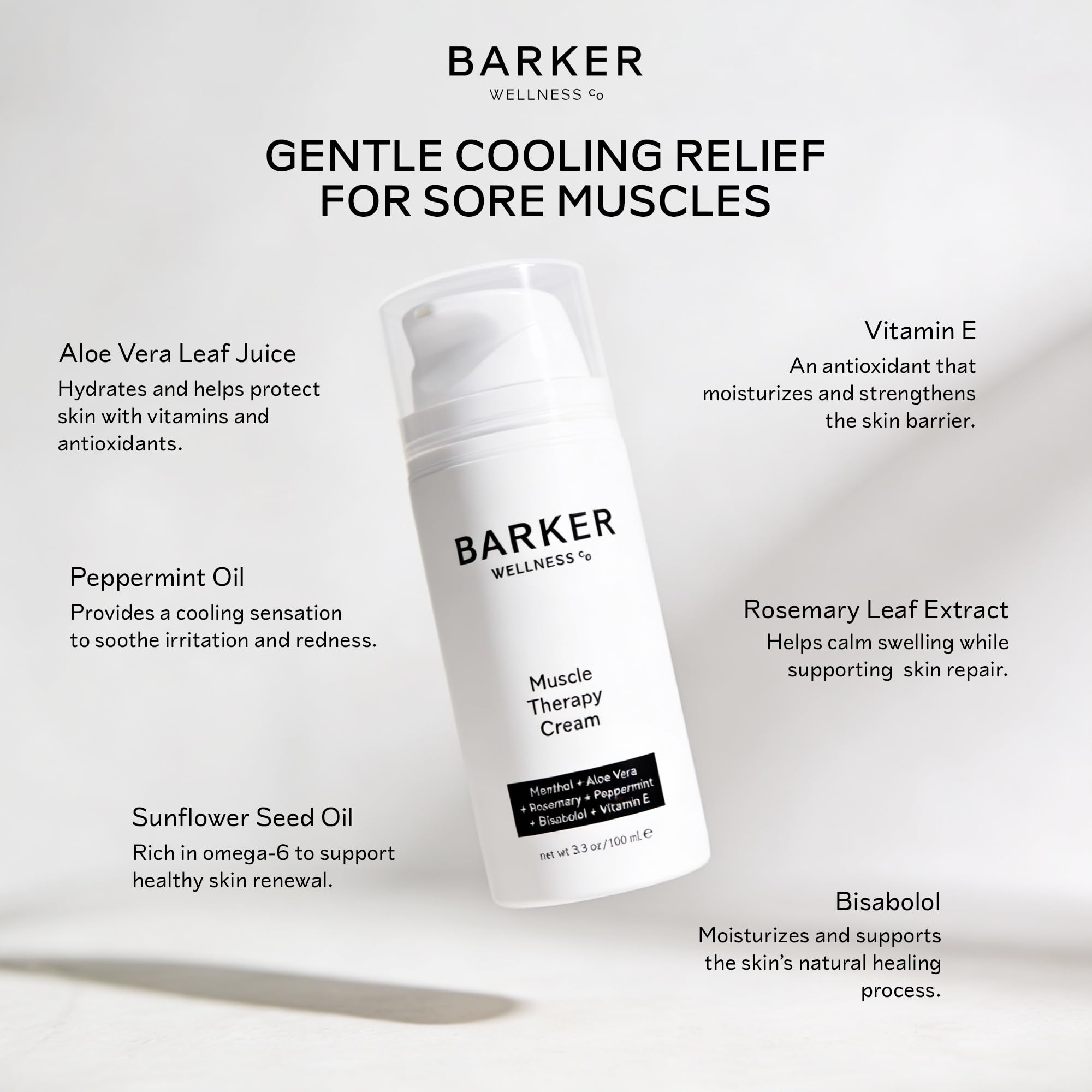 Barker Wellness Soothing Muscle Therapy Cream | Advanced Joint & Muscle Relief for Recovery & Relaxation | Enriched with Antioxidants & Moisturizing Vitamin E | All-Natural Vegan Formula (100ml) - TrustMedUSA