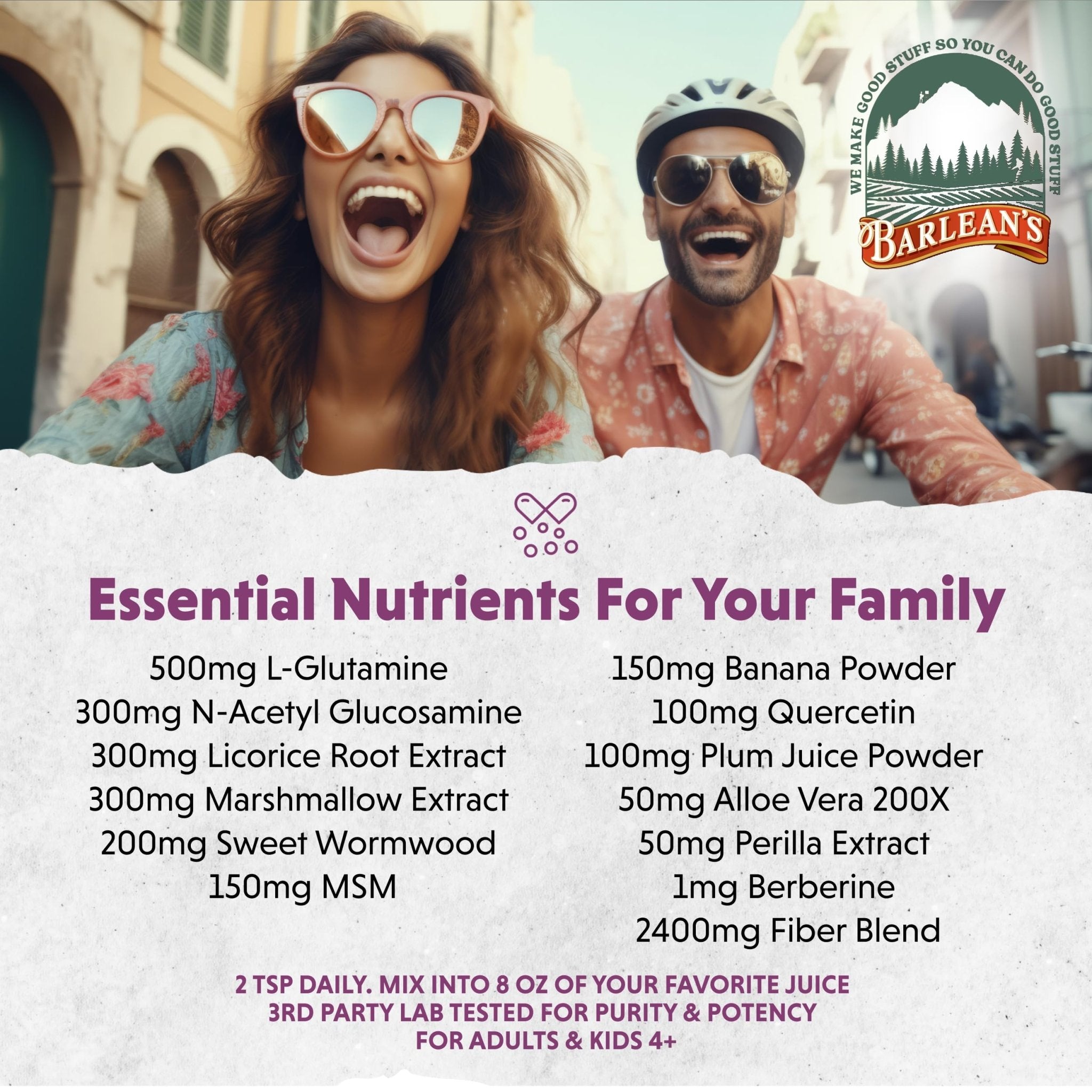 Barlean's Gut Health Powder, Intestinal Repair Fiber and Digestive Support Blend for Men and Women, Mixed Berry Drink Mix, 6.35 oz - TrustMedUSA