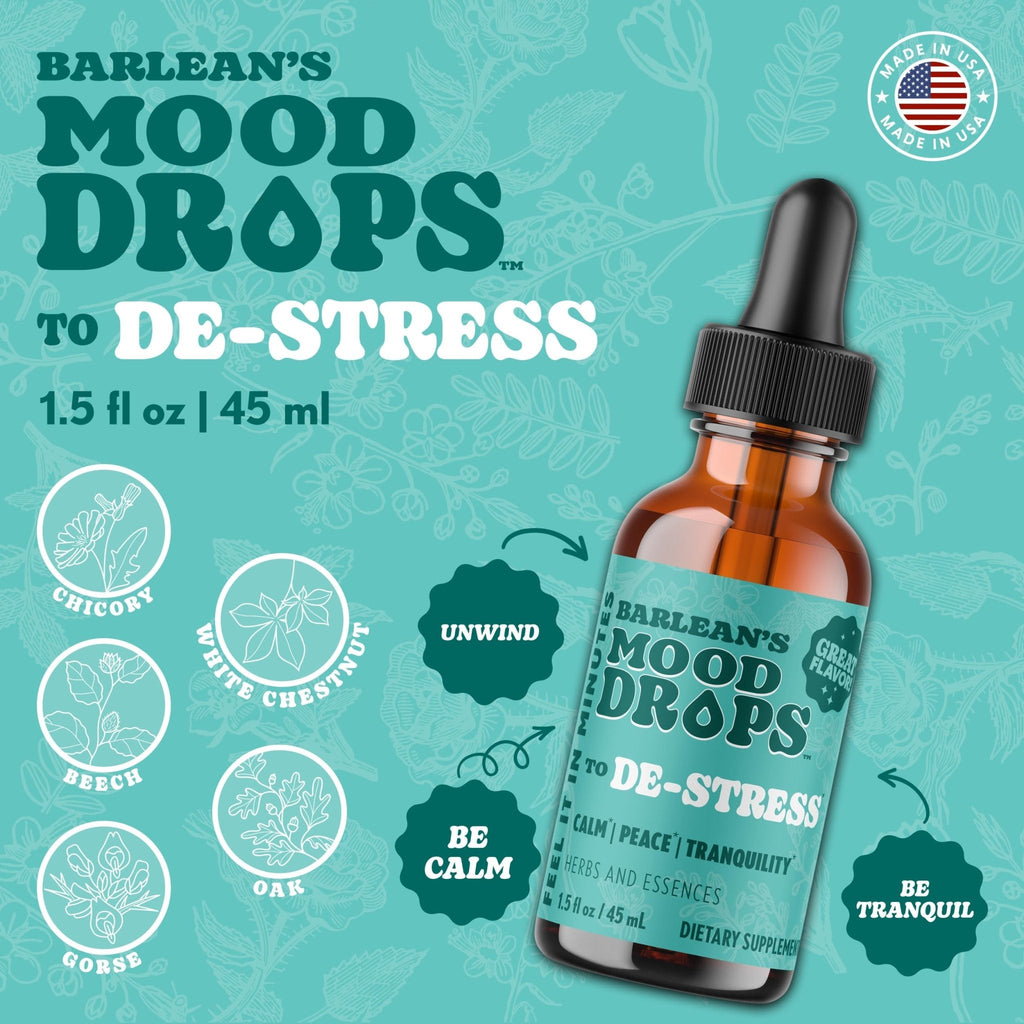 Barlean's Mood Booster Supplement, De-Stress Liquid Drop Supplements for Men and Women, Ashwagandha and L Theanine Extract, Adaptogen Herbs Drops, 1.5 oz - Maple Wellness Supplements