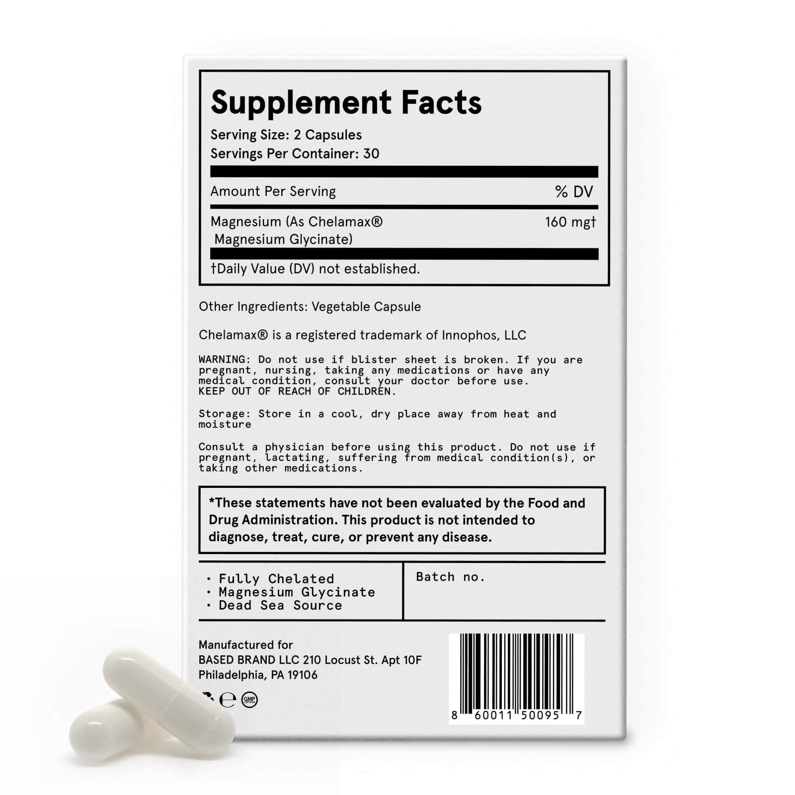 Based Dead Sea Magnesium | Pure Magnesium Glycinate | Support Stress Relief, Sleep, Heart Health, Nerves, Muscles, and Metabolism | 60 Capsules - TrustMedUSA