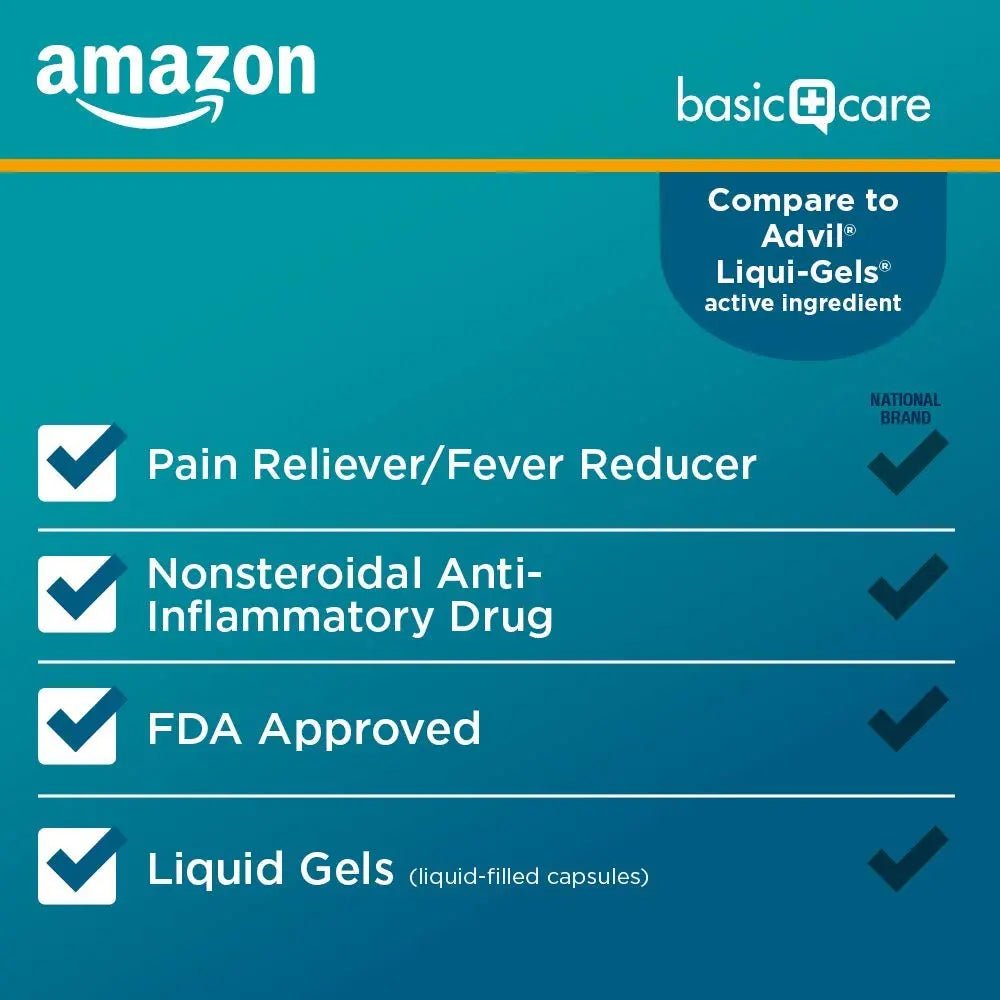Basic Care Ibuprofen Liquid Gels, 160 Count - TrustMedUSA
