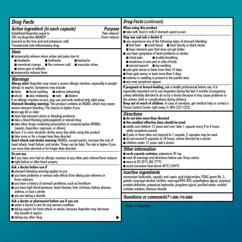 Basic Care Ibuprofen Liquid Gels, 160 Count - TrustMedUSA