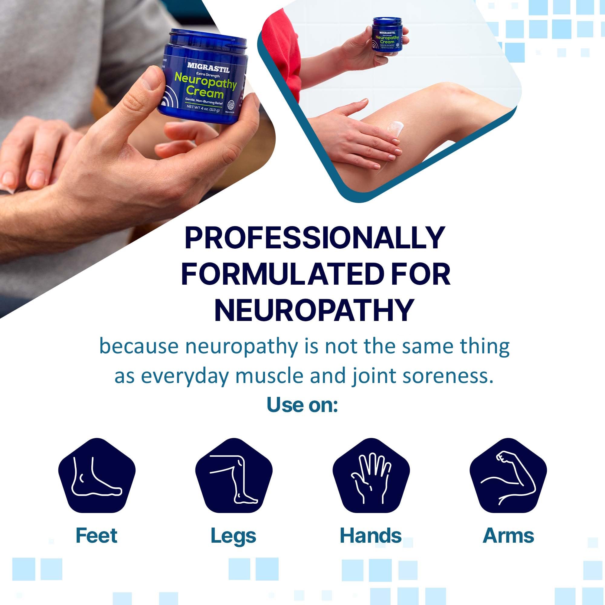 Basic Vigor Migrastil Extra Strength Neuropathy Cream (4 oz) and PainBlock Roll-On (3 oz) Bundle - TrustMedUSA