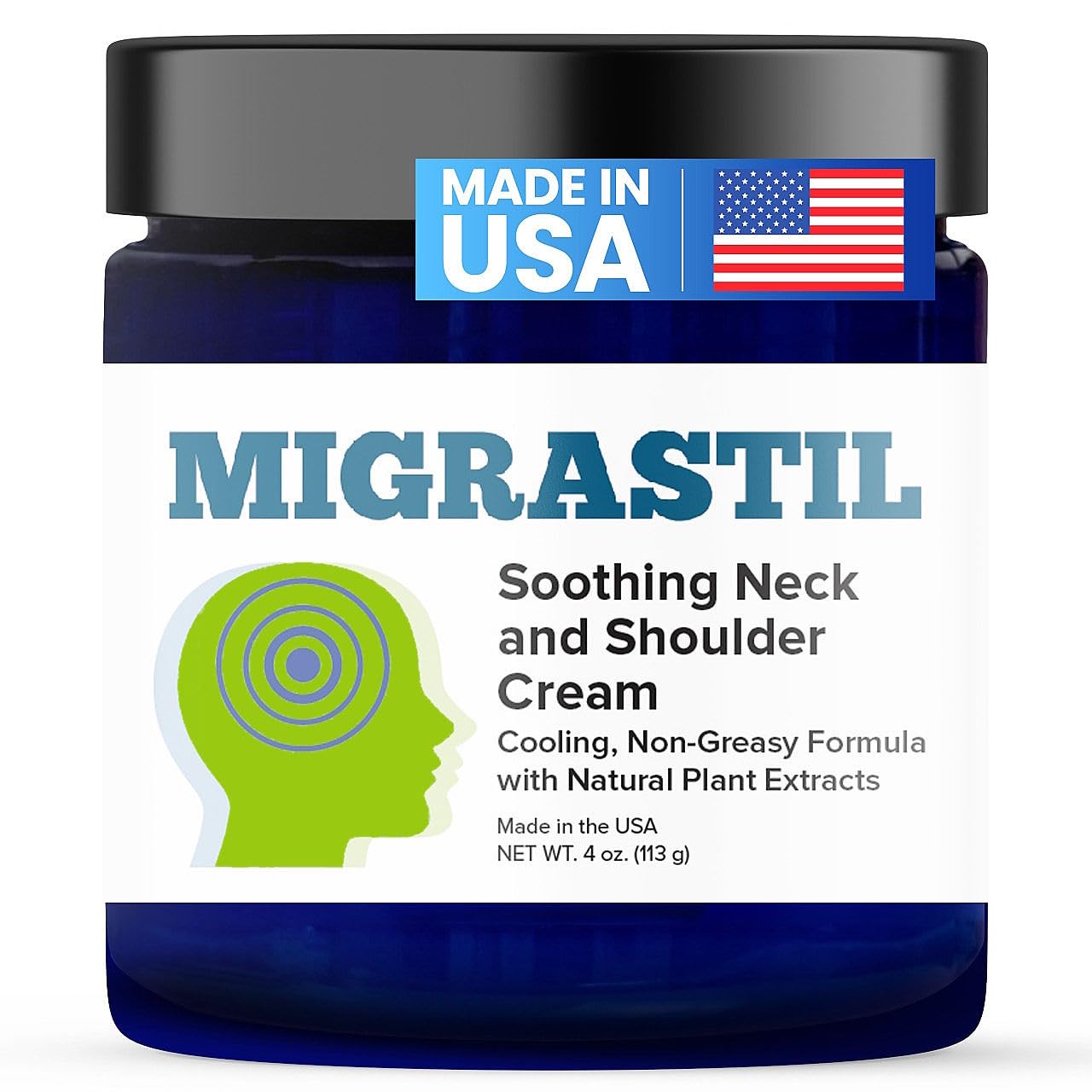 Basic Vigor Migrastil Neck & Shoulder Cream. Cooling Comfort for Migraines, Tech Neck & Tension. (4 oz.) Made in The USA. - TrustMedUSA