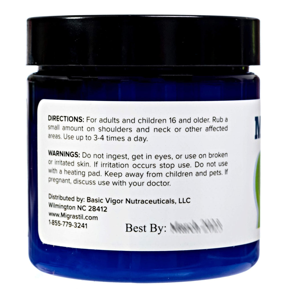 Basic Vigor Migrastil Neck & Shoulder Cream. Cooling Comfort for Migraines, Tech Neck & Tension. (4 oz.) Made in The USA. - TrustMedUSA