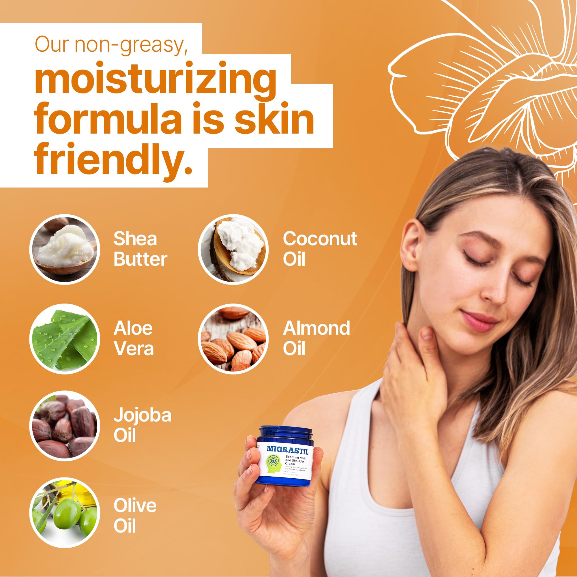 Basic Vigor Migrastil Neck & Shoulder Cream. Cooling Comfort for Migraines, Tech Neck & Tension. (4 oz.) Made in The USA. - TrustMedUSA