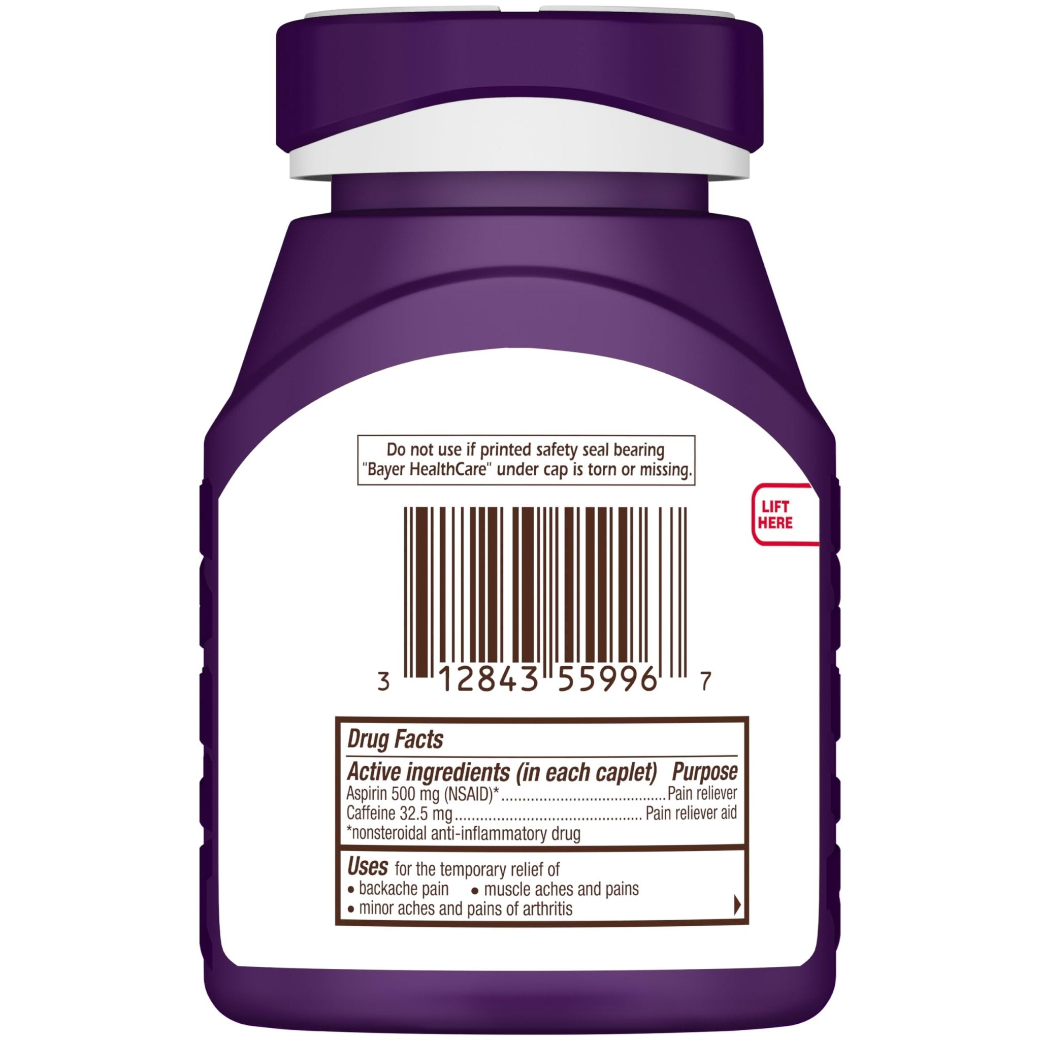 Bayer Back & Body 500mg Aspirin Plus Caffeine for Powerful Pain Relief, 200 Coated Caplets - Maple Wellness Supplements
