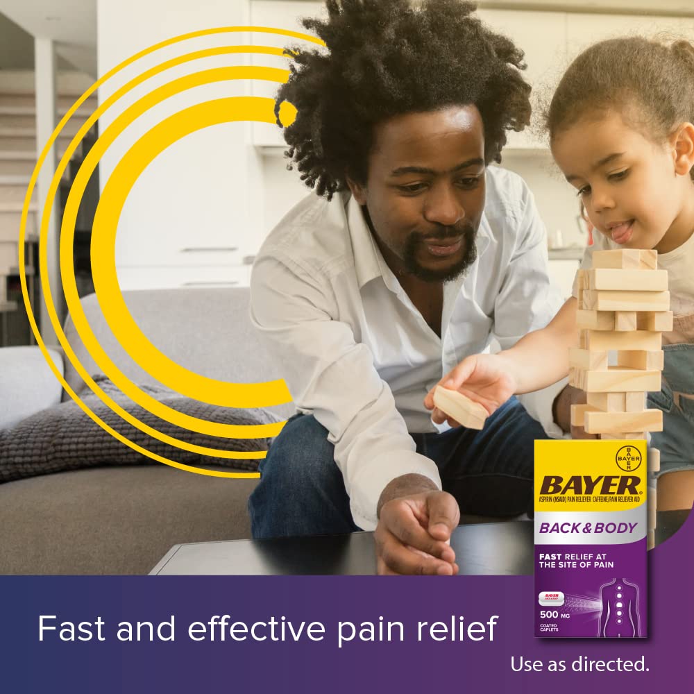 Bayer Back & Body 500mg Aspirin Plus Caffeine for Powerful Pain Relief, 200 Coated Caplets - Maple Wellness Supplements