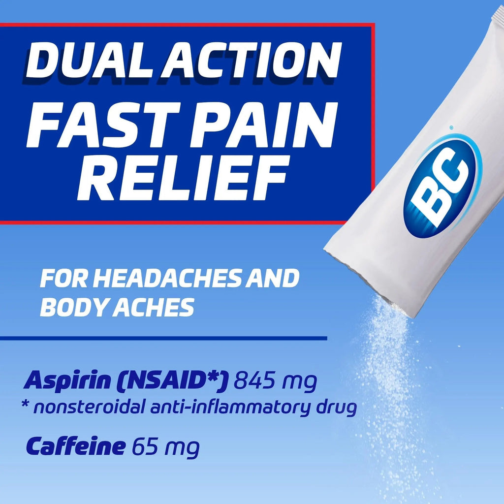 BC Headache Relief Powder, Dual-Action Formula with Aspirin & Caffeine Eases Aches & Pains, Cherry Flavor, 4 Count, Pack of 6 - TrustMedUSA