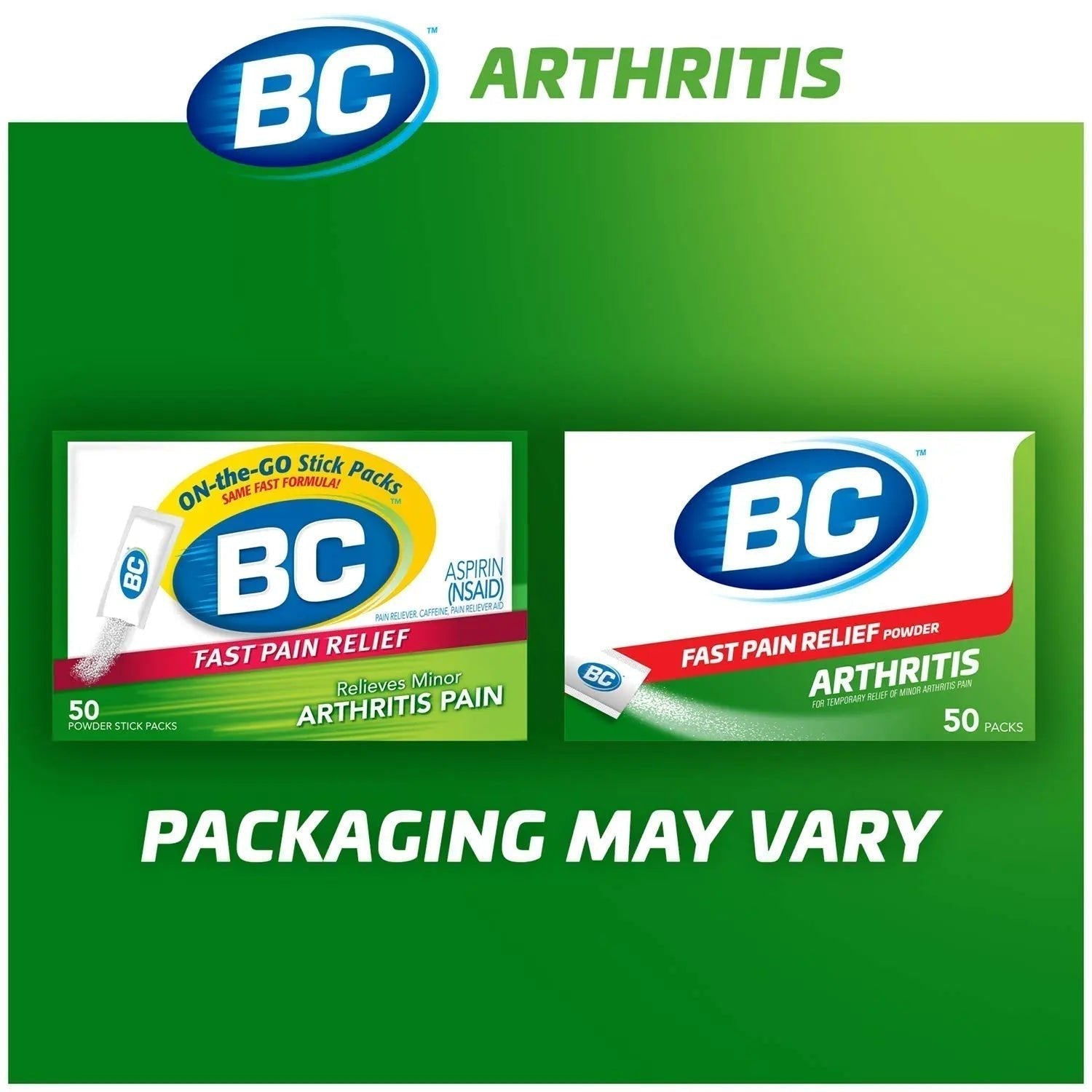 BC Powder Arthritis Pain Reliever, Aspirin Dissolve Packs, 50 Count Powder Packets - TrustMedUSA