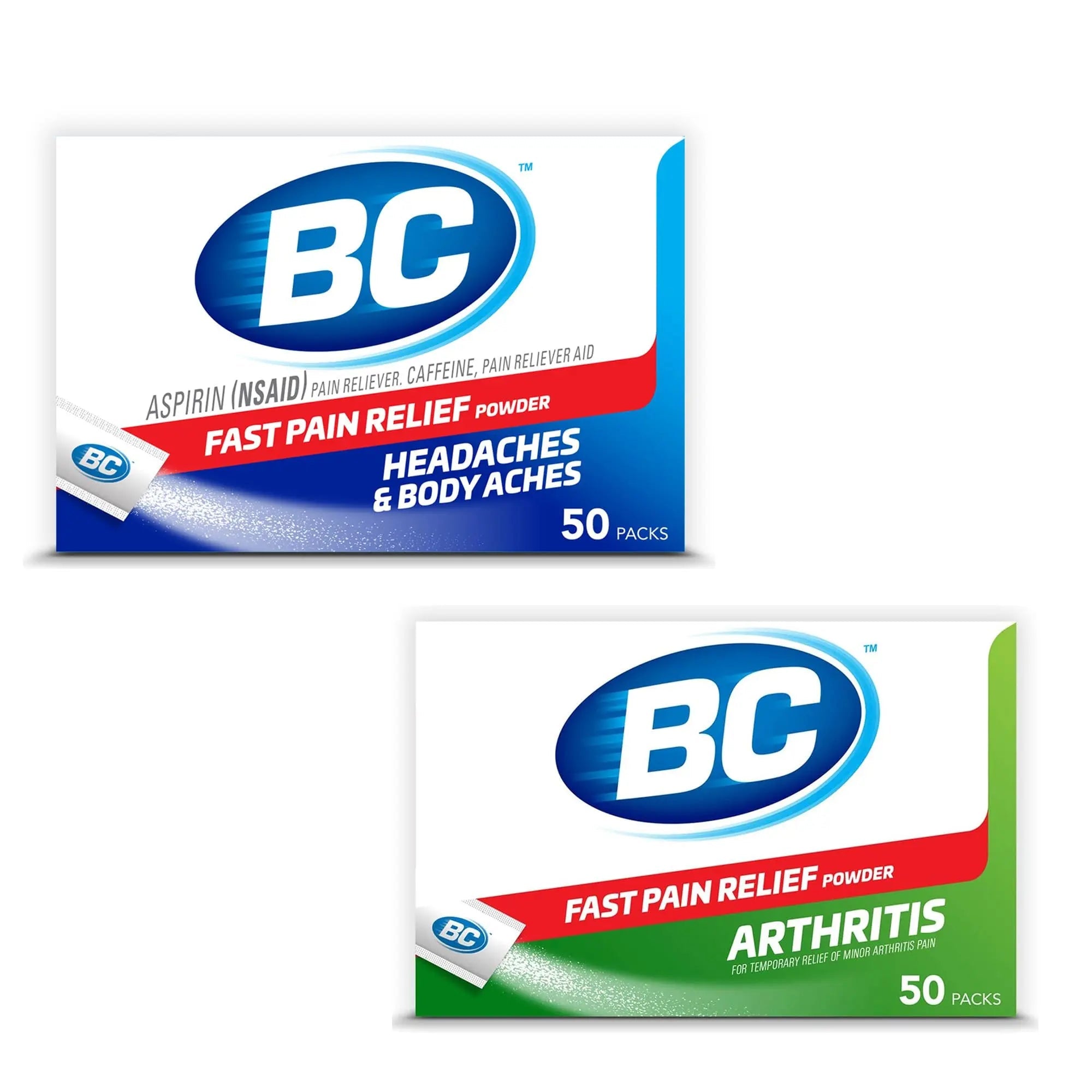 BC Powder | Fast Pain Relief | Arthritis | Aspirin (NSAID) & Caffeine | 50 Count and BC Powder | Fast Pain Relief | Aspirin (NSAID) & Caffeine | 50 Count - TrustMedUSA