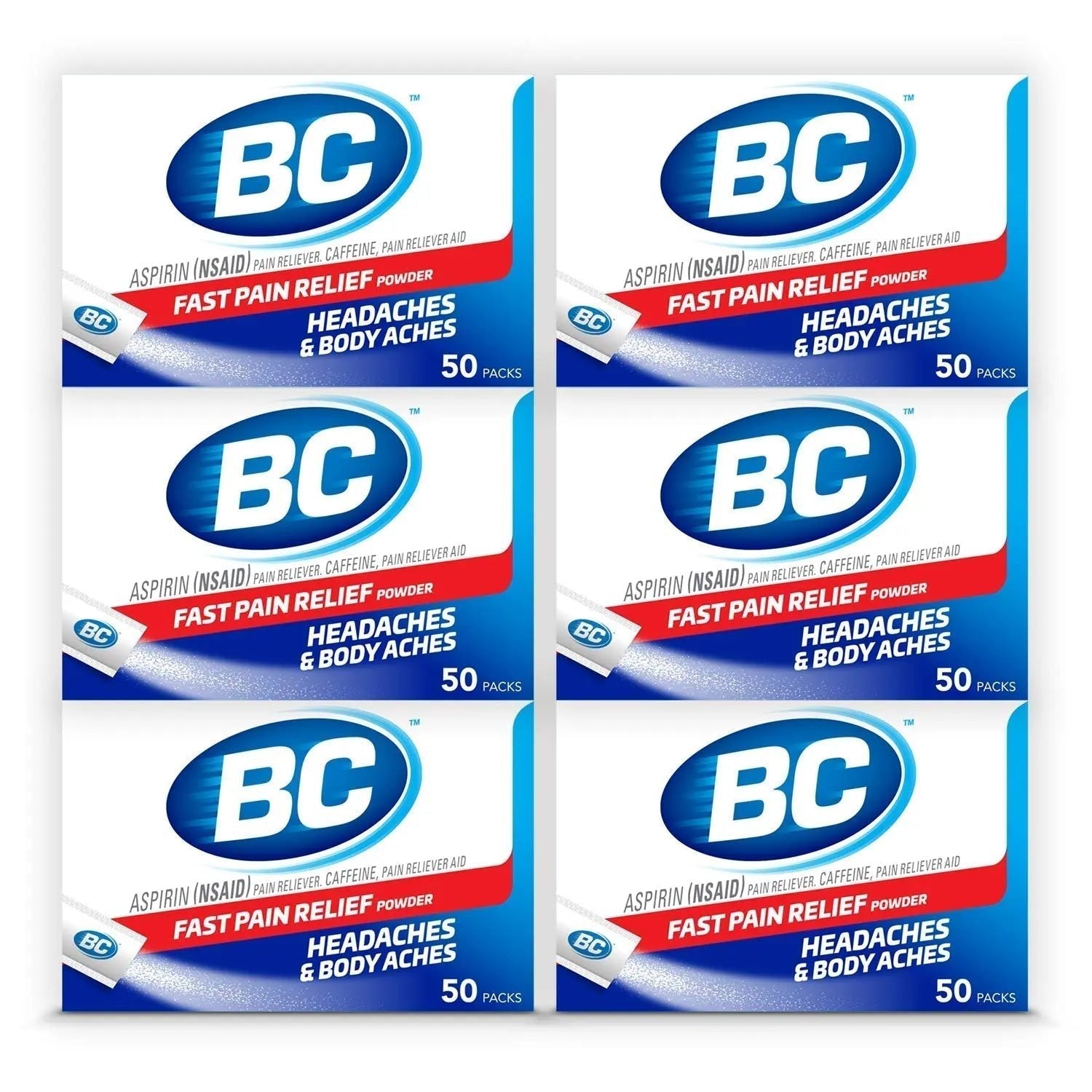 BC Powder Original Strength Pain Reliever, 50 Powder Sticks, 50 Count(Pack of 6) - TrustMedUSA