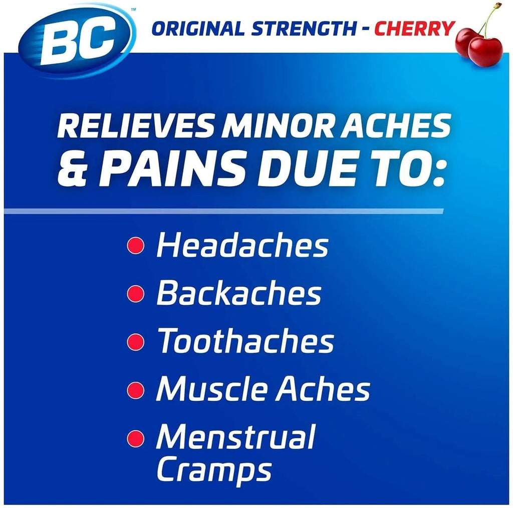 BC Powder Pain Reliever, Cherry Flavor Aspirin Dissolve Packs, 24 Count Powder Packets (6 Pack) - TrustMedUSA