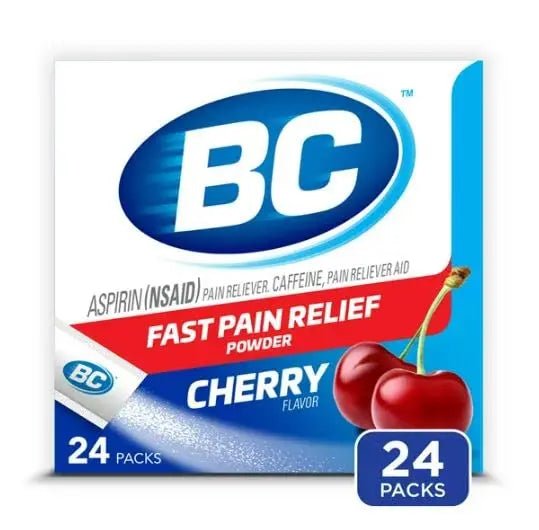 BC Powder Pain Reliever, Cherry Flavor Aspirin Dissolve Packs, 24 Count Powder Packets (6 Pack) - TrustMedUSA