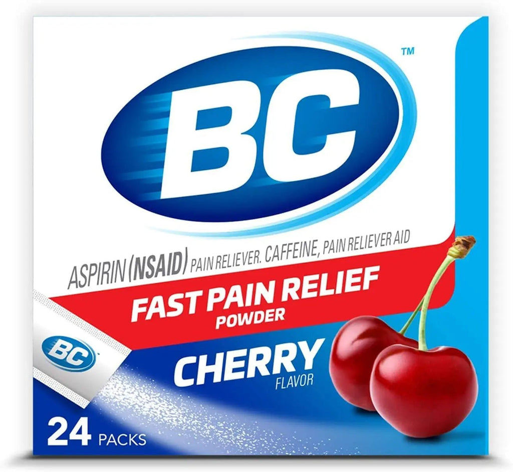 BC Powder Pain Reliever, Cherry Flavor Aspirin Dissolve Packs, 24 Count Powder Packets (6 Pack) - TrustMedUSA