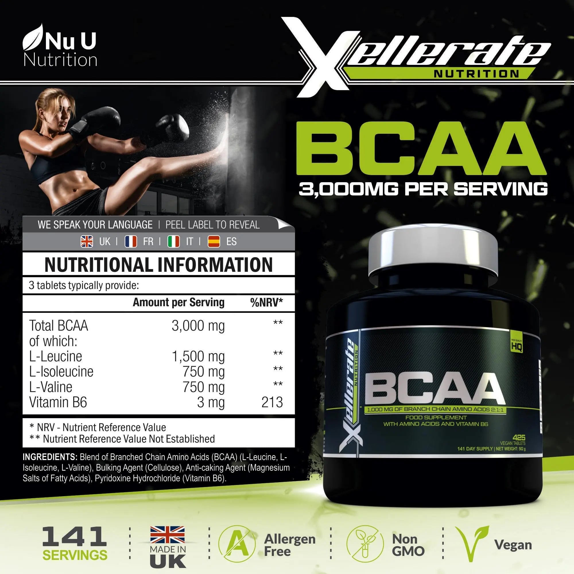 BCAA 1000mg - 425 Vegan Tablets - 3000mg Daily Serving - 141 Day Supply - 2:1:1 BCAAs - TrustMedUSA